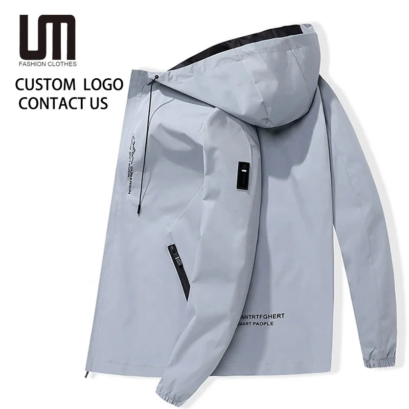 Liu Ming Custom Design Wholesale Autumn Men Fashion Windbreaker Printing Windproof Zipper Hooded Jacket Coat