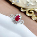 Hot Popular Ladies Classic Oval Satin 925 Sterling Silver Engagement Ring with Natural Ruby Gemstone for Wedding Party Wholesale