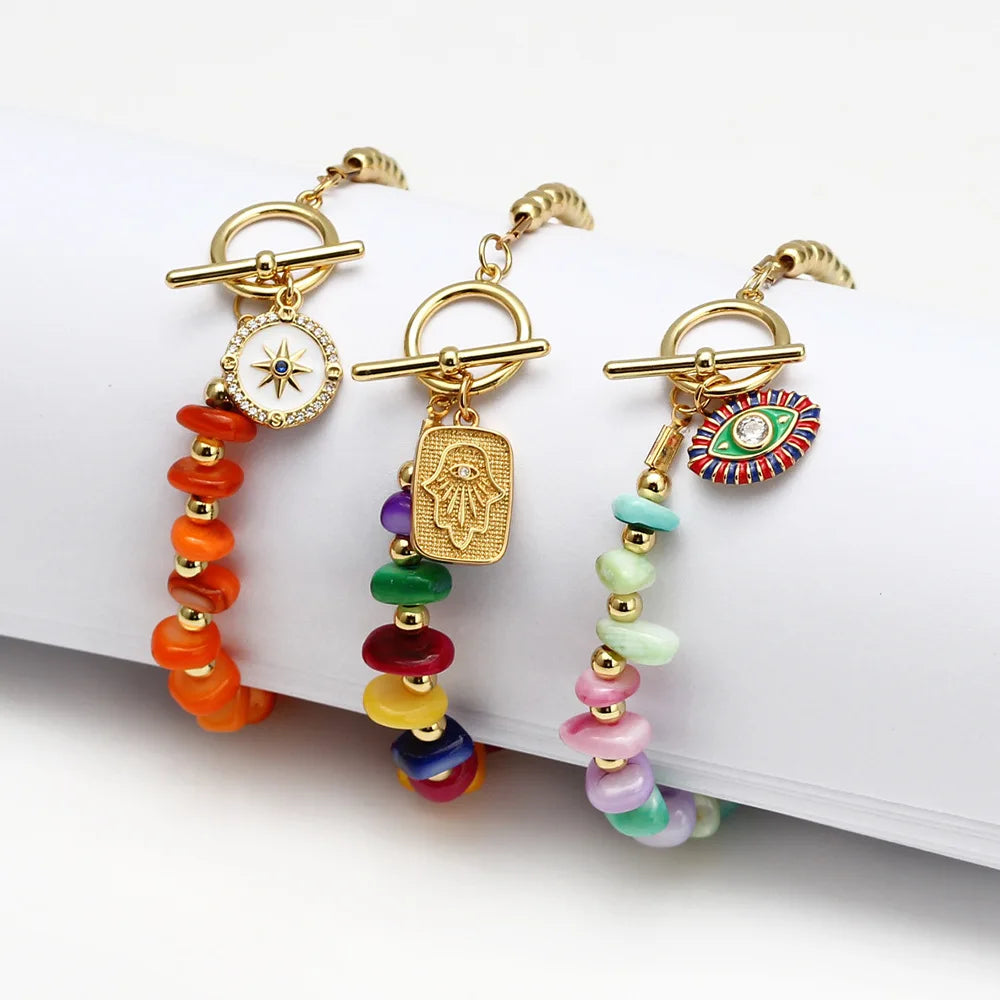 Lucky Devil Eye Stretch Crystal Chip Healing Natural Stone Bracelet Cracked Beaded Evil Eyes Bracelet with Ot Clasp