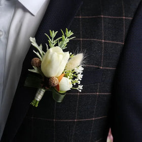 E07327 Artificial Flower Corsage Champagne Corsage Bridesmaid Groomsman Faux Silk Flower Wrist Corsage Bridal Wrist Flower