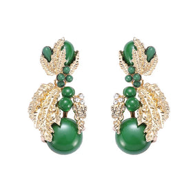 Vintage Bohemian Beaded Pearl Green Resin Drop Earrings for Women Girls Jewelry