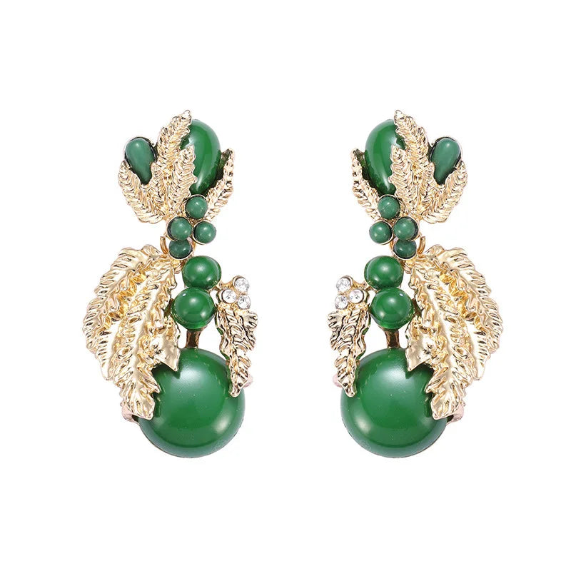 Vintage Bohemian Beaded Pearl Green Resin Drop Earrings for Women Girls Jewelry