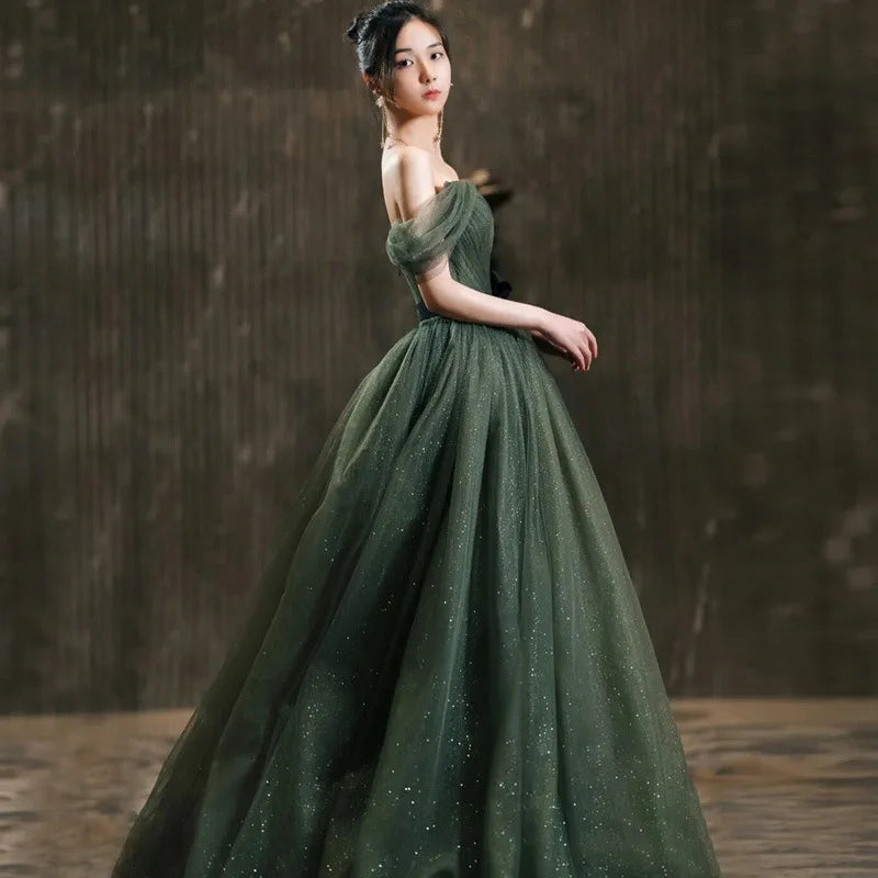 Ladies Summer Party Green off the Shoulder Long Maxi Evening Prom Dresses