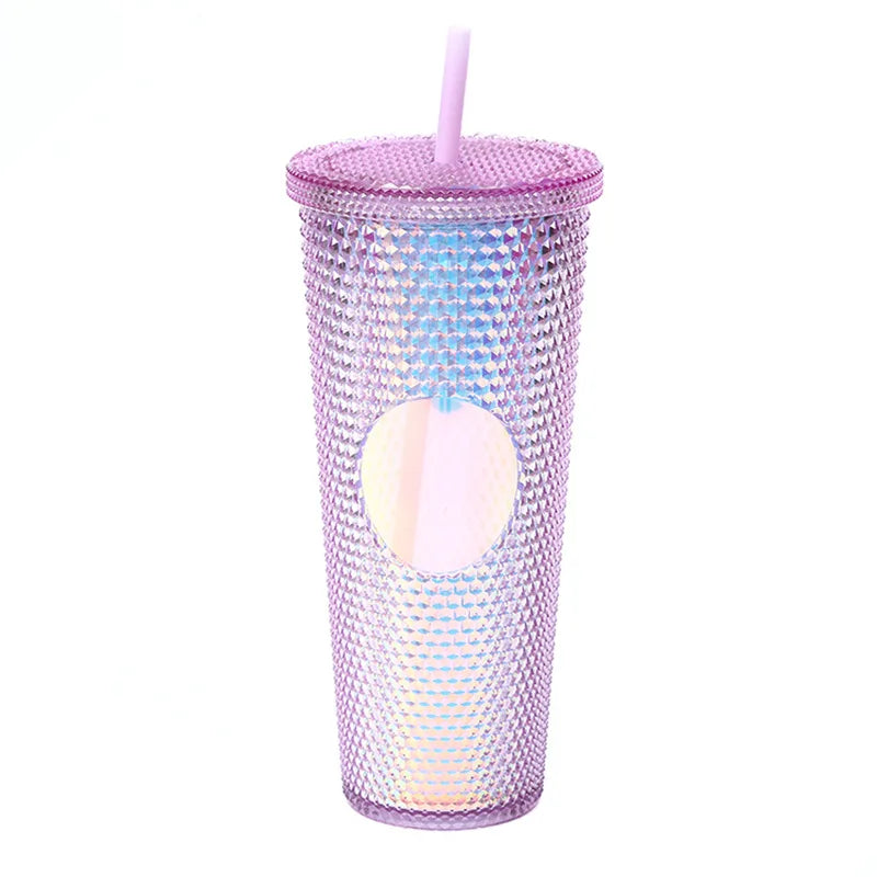 Christmas Custom Logo 24oz Reusable Diamond Drinking Cups Multi Color Black Acrylic Double Wall Mug Plastic Studded Tumblers