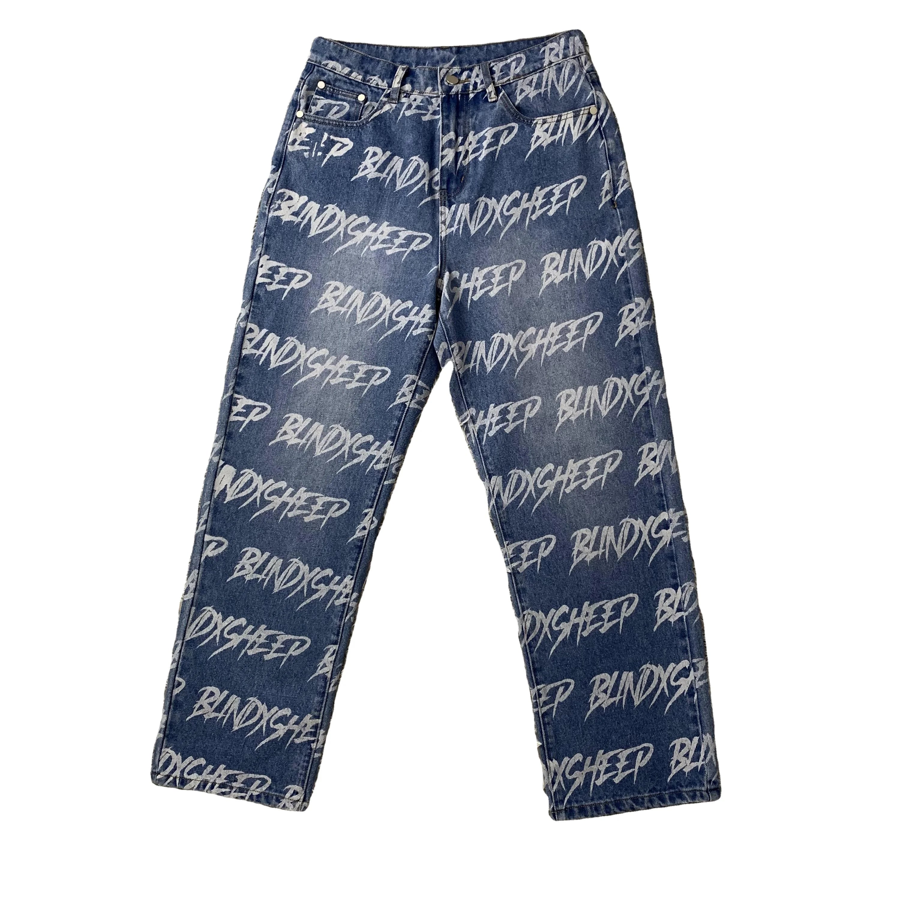 DENIMGUYS Custom Laser Printed Denim Men Loose Straight Streetwear Casual Baggy Men's Jeans Pants