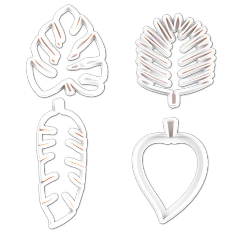 4pcs Hawaiian Palm Leaves Fondant Cutters Set Gum Paste Sugarcraft Candy Luau Cake Decorating Tropical Leaf Cookie Cutter