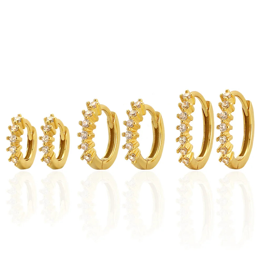 NEW Wholesale Fashion Jewelry 925 Sterling Silver Geometry Row Diamond Zircon Gold Plated Hoop Earring Jewelry for Women