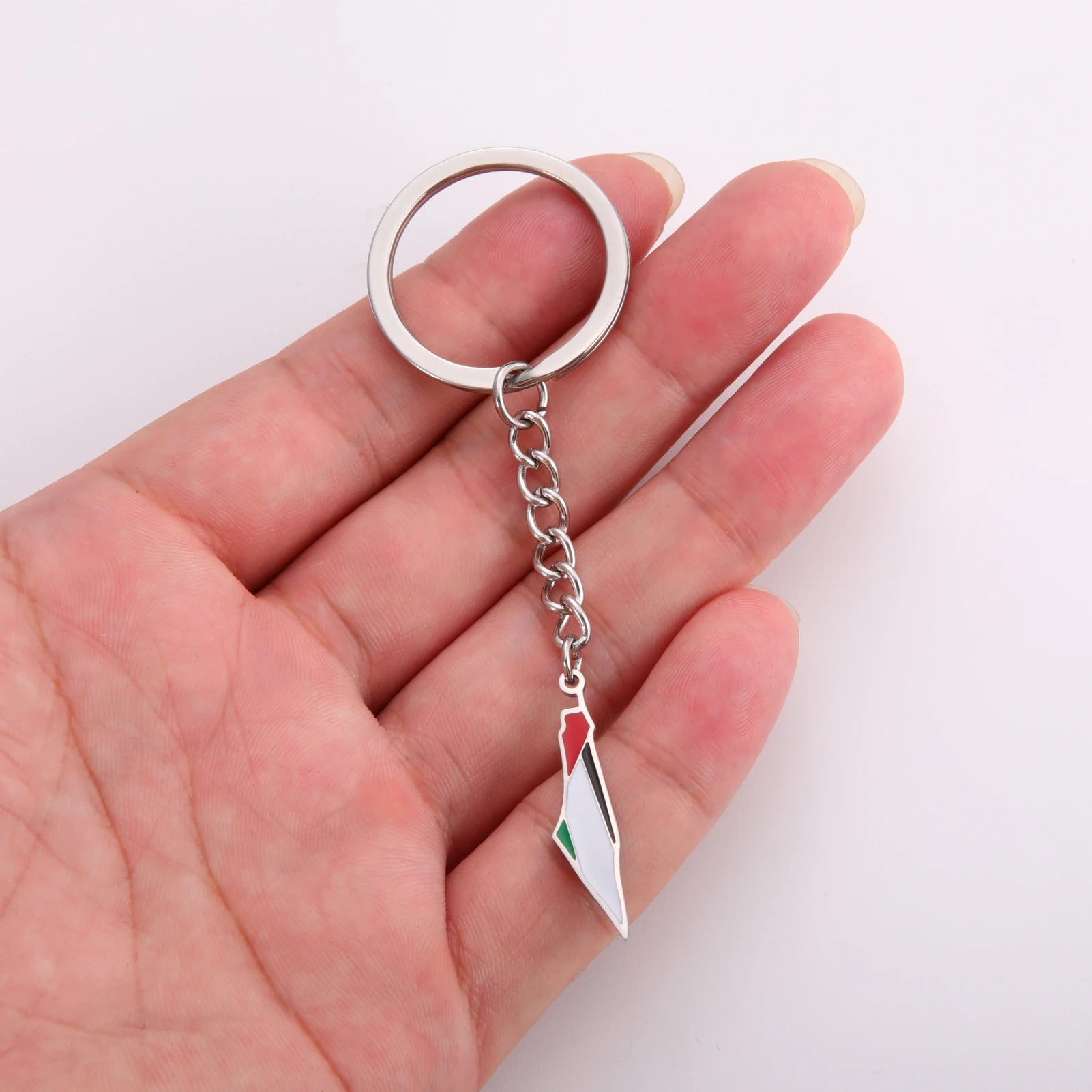 My Shape Palestine Map Flag Keychains Stainless Steel Map Country Geography Keyring Car Backpack Accessories Jewelry Wholesale