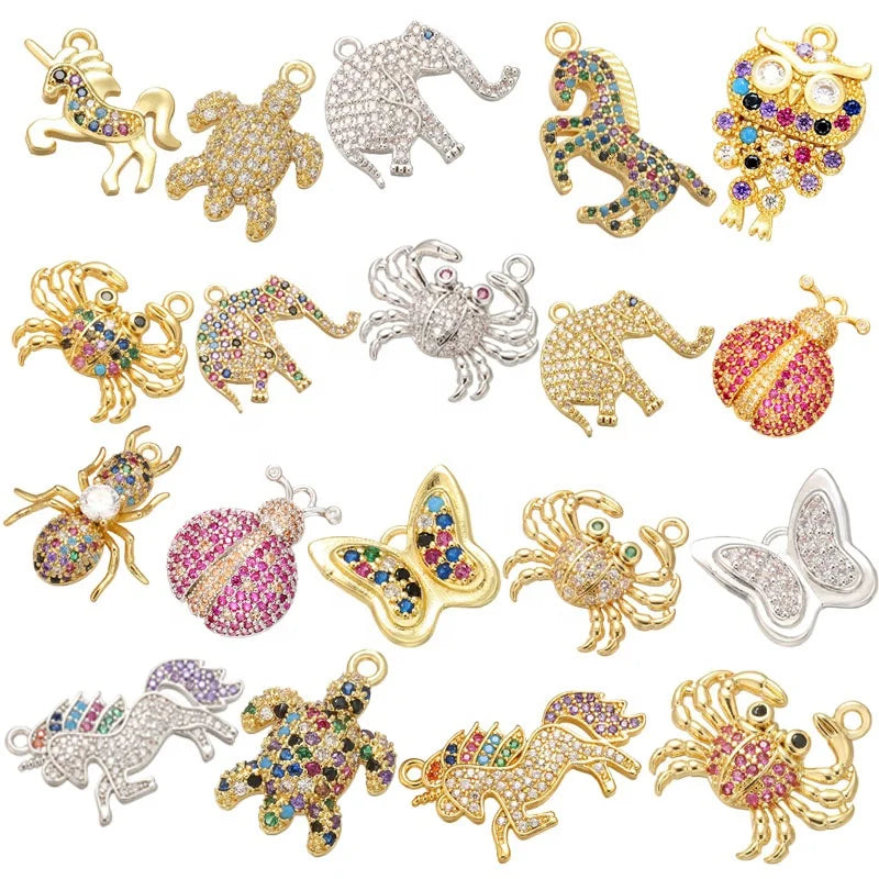 New Style Animal Series Small Pendants Ladybug Owl Elephant Butterfly Charms Pendant for Bracelet Necklace Pin