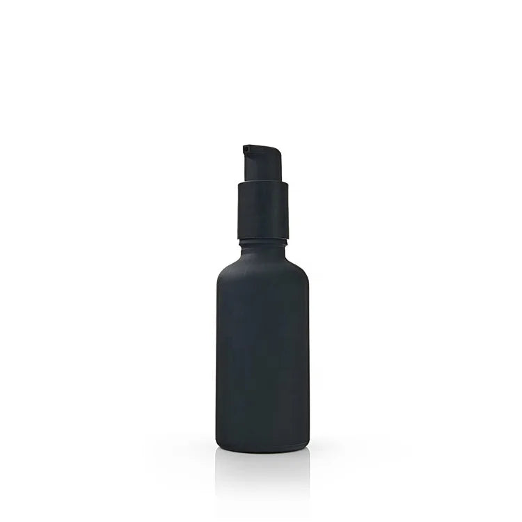 30ml Matte Black Glass Lotion Pump Bottle Round Serum Essential Oil Container Custom Logo Refillable Cosmetic Packaging MegaBDM