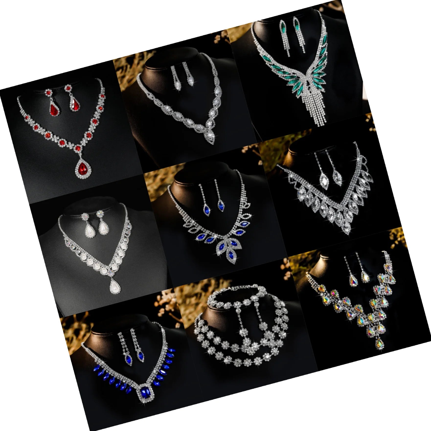 DAIHE New Fashion Diamond-Encrusted Necklace Light Luxury Palace Style Collarbone Chain Senior Sense Jewelry Set for Women