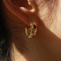 Fashion 18K Gold Irregular Wide Folded Hoop Earrings Irregular Surface Tin Foil Green Stone CZ Crystal Hoop Earrings Women