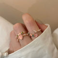 Double Heart Zircon Open Ring Multi-layer Exquisite Love Gems Opening Adjustable Ruby Rhinestone Rings Stackable Ring
