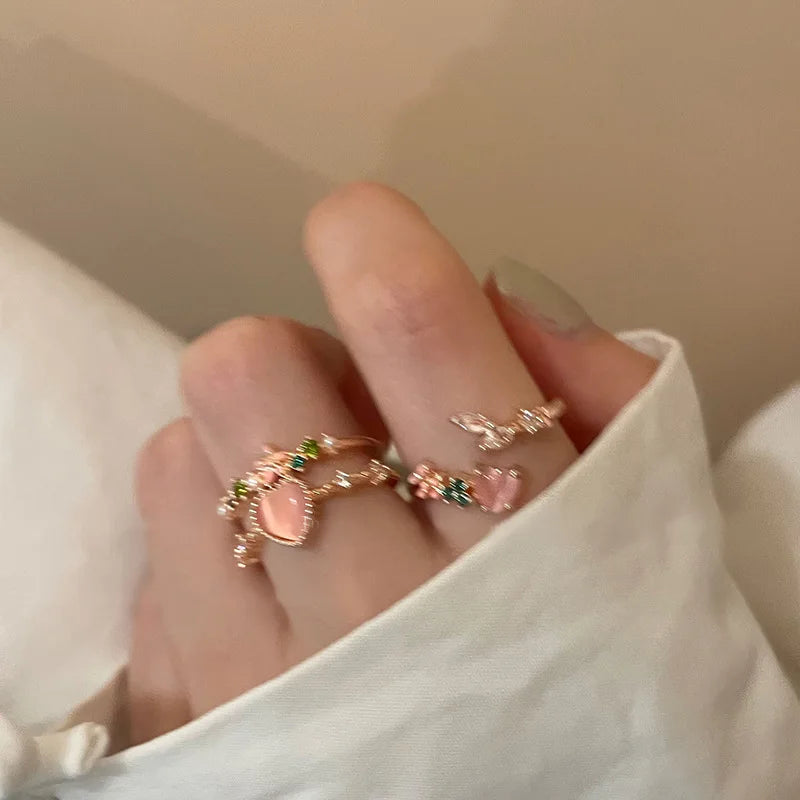 Double Heart Zircon Open Ring Multi-layer Exquisite Love Gems Opening Adjustable Ruby Rhinestone Rings Stackable Ring