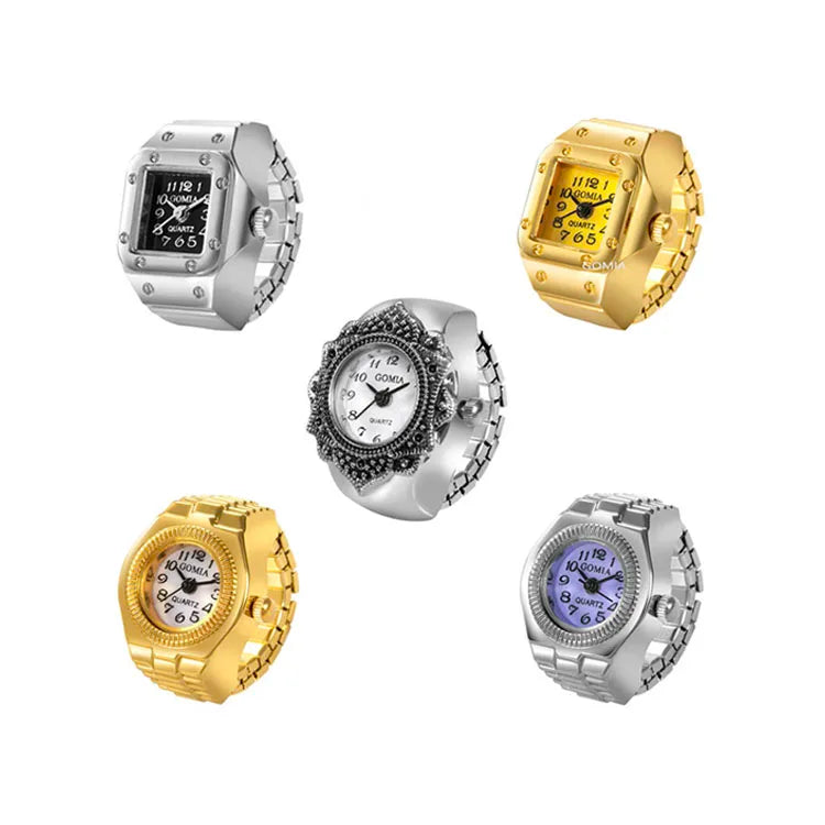 Customizable Gold Plated Jewelry Waterproof Gold Digits Mini Small Finger Ring Watches Ring Set for Women Finger Men