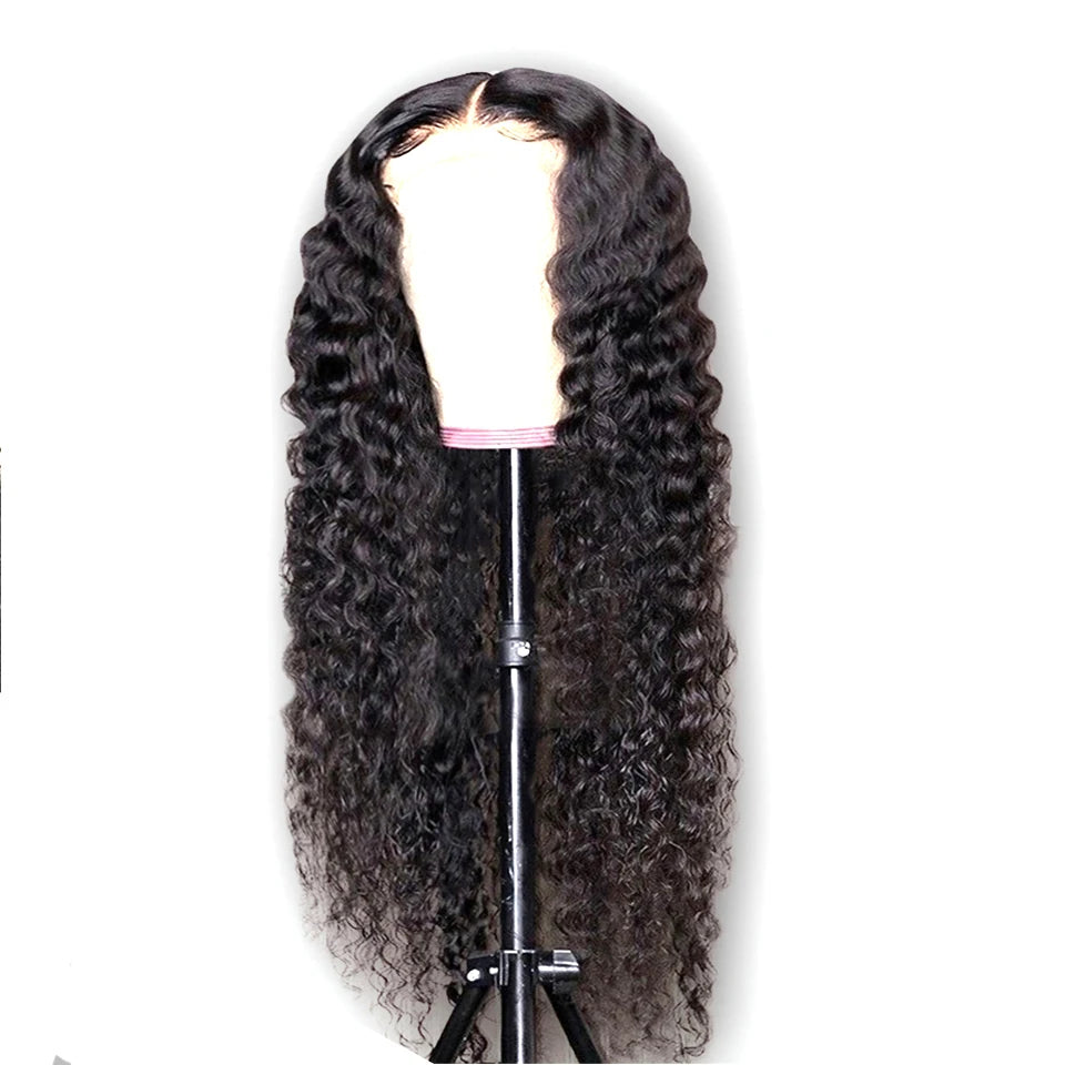 Cheap Natural Color 32 Inch Malaysian Wig Real Virgin Human Cuticle Aligned Hair 4x4 Lace Closure Deep Wave Wig for Black Women
