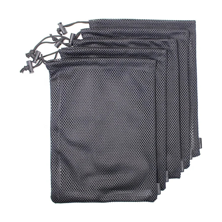 Custom Mesh Sports Equipment Bag Large Black Polyester Durable Nylon Bags With Sliding Drawstring Cord Lock Closure