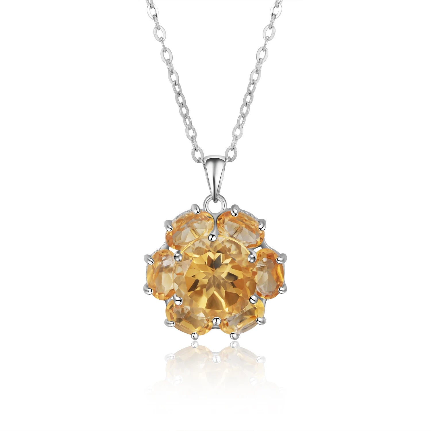 YBO Factory's Floral Necklaces for Women OEM ODM Natural Gemstone 9.5CT Citrine Amethyst Pendants Real 925 Weddings Engagements