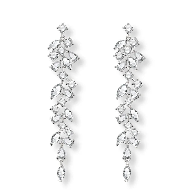 Classic Petal Drop AAA CZ Stone Latest Design of Cubic Zirconia Earrings Wholesale Women's Silver Bridal Diamond Earrings