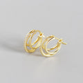 New Arrival Trendy Women's 925 Silver & 18K Gold Plated Triple Wire Trio Hoop Earrings with Micro Pave CZ for Gift
