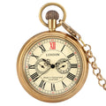 Antique Copper London 1856's Antique 5 Hands Mechanical Pocket  Brass Watches Hand Winding Skeleton Mens Brass Pocket Watch