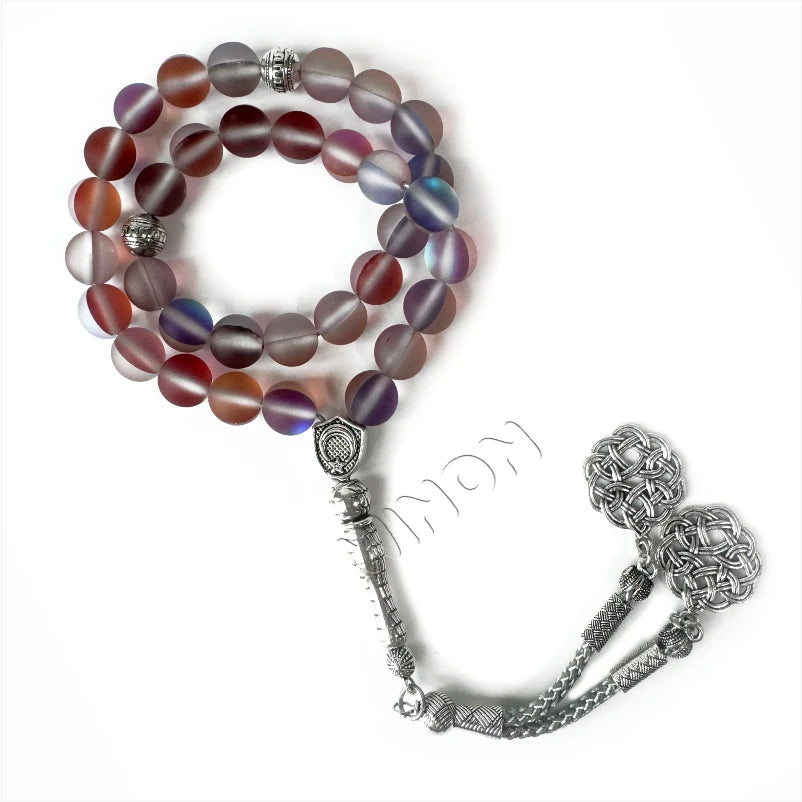 Shining Crystal Natural Tiger's Eye Islamic Religious Prayer Beaded 10mm 33 Beads Silver Plated Unisex Muslim Rosary