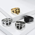 Simplicity 18K Gold Plated Cross Prayer Ring Stainless Steel Geometric Exorcism Ring High-quality Trend Religious Jewelry