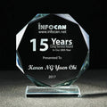 Customized Octagon Crystal Award Polished Carved Glass Trophy UV Printed Souvenir Gift with Angel Sports Themes Block Shape