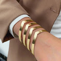 Custom New Arrival Fashion Jewelry Hip Hop Simple Hollow Out Metal Bracelet V-shaped Open Wide Face Gold Bracelet for Women