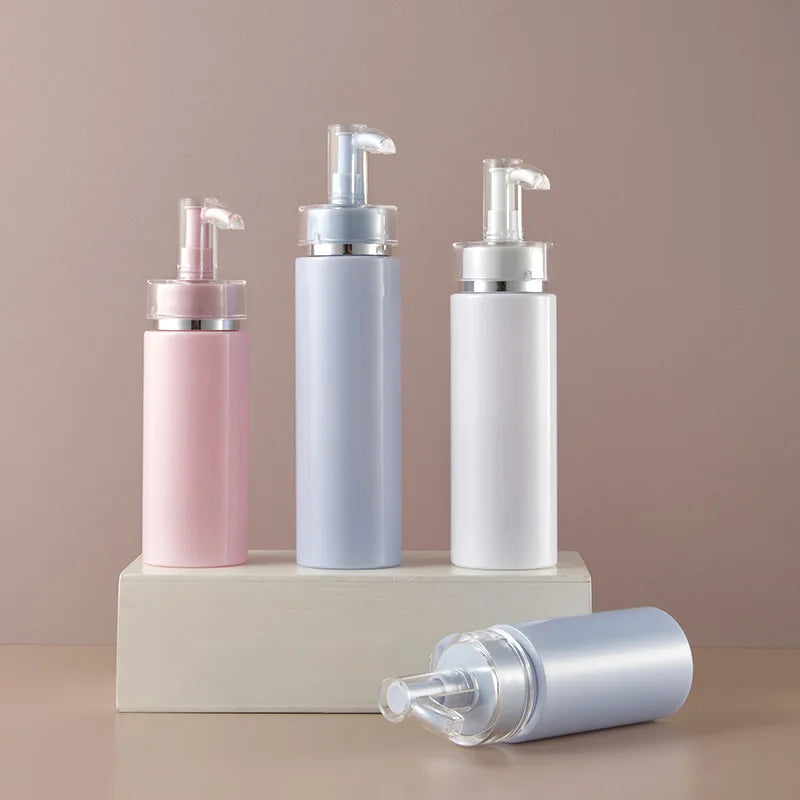 Empty 100ml/120ml/150ml/200ml Pink White Transparent Plastic Cosmetic Lotion Pump Bottle Skincare Shampoo Packaging Logo