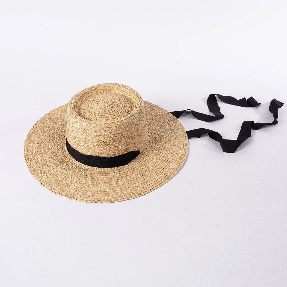 Deluxe Concave Convex Crown Design Summer Raffia Straw Hat Women Sombreros  Fashion Lady Beach Sun Hat With Long Tie Ribbon