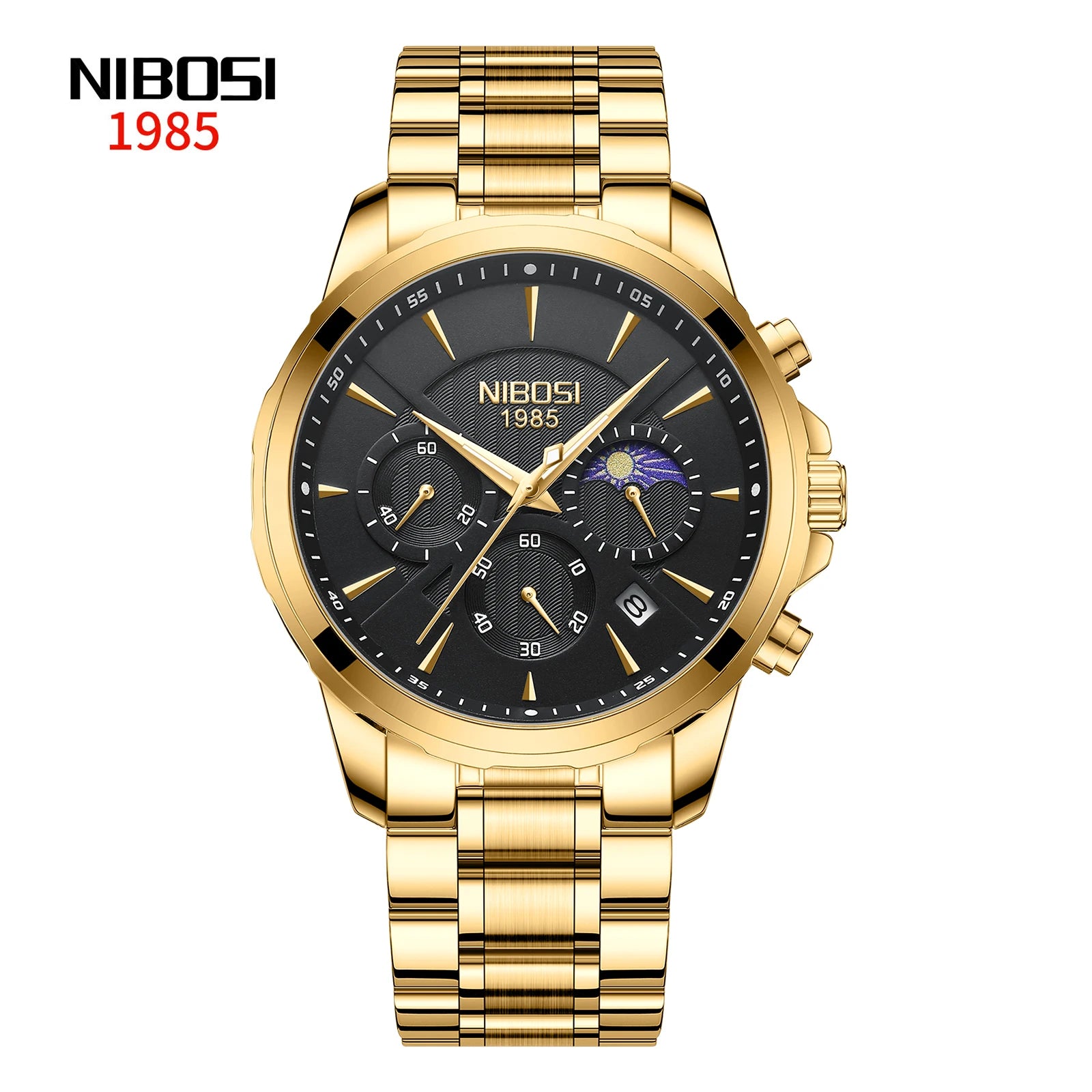 NIBOSI 2575 Classic Stainless Steel Strap Men Watches Luminous Wristwatches Men's Chronograph Quartz Watch