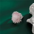 Square Gem Boho Chic Ring 925 Sterling Silver Light Pink Crystal Statement Ring