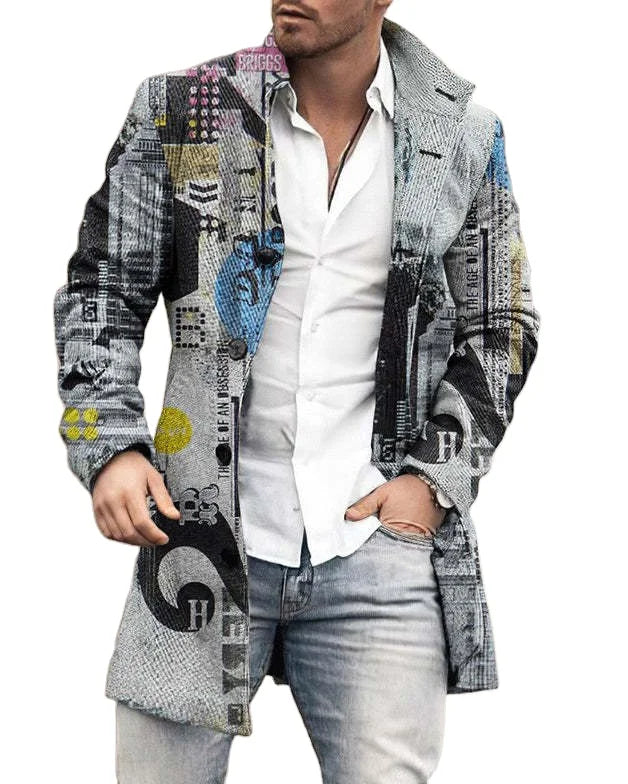 Men's New Casual Long Single-Breasted Top Overcoat with Plaid Pattern Stylish Trench Coat for Wear