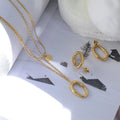 Handmade Irregular Double Layer Circle Pendant Stainless Steel Necklace Earring Jewelry Sets Women