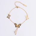 Gold plated stainless steel crystal butterfly charm chain bracelet for ladies women