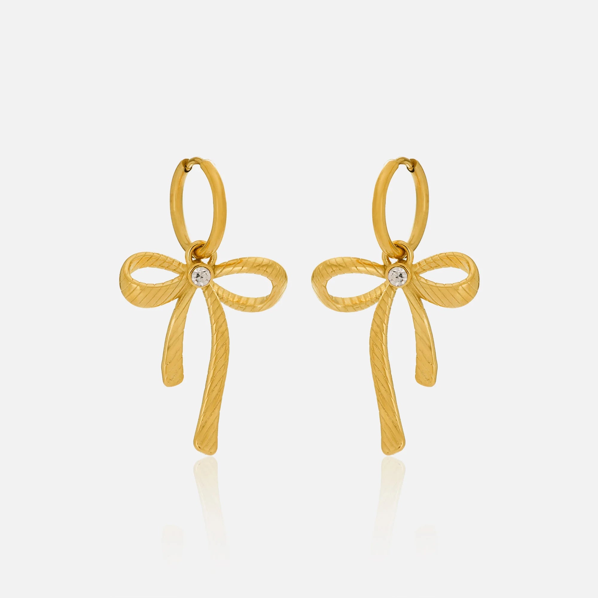 Dazan New Winter INS Trendy 18k Pvd Gold Plated Stainless Steel Vintage Super Shine French Butterfly Bow Zircon Tie Earrings