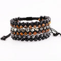 Faceted Tiger Eye Black Agate Pyrite Stone Bracelet Natural Gemstone Braided Beads Macrame Bracelet for Men