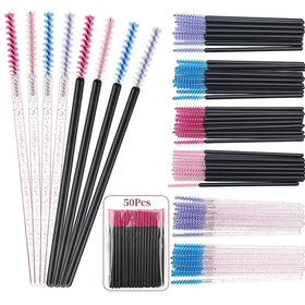 50pcs Makeup Eyelash Brushes Disposable Crystal Eyebrow Brush Diamond Handle Thin Mascara Wand Applicator Lashes Extension Tools