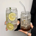 Custom Personalized Reusable Custom 400ml 550ml Striped Can Shaped Glass Beer Cups With Lid and Straw for Bar