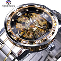 Forsining Men New Fashion Diamond Golden Skeleton Mechanical Watch Stainless Steel Luminous Watches Men Wrist Relogio Masculino