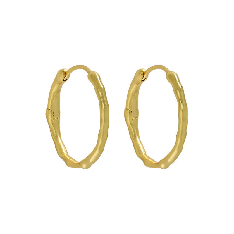 Minimalist 18K Gold Plated S925 Sterling Silver Irregular Earrings Ins Simple Frosted Matte Hoop Earrings