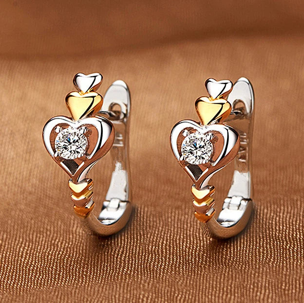 CAOSHI Sweet Jewelry Heart Hoop Earrings Girls Lady Dainty Zircon Silver Gold Daily Fashion Hoop Heart Earrings Women