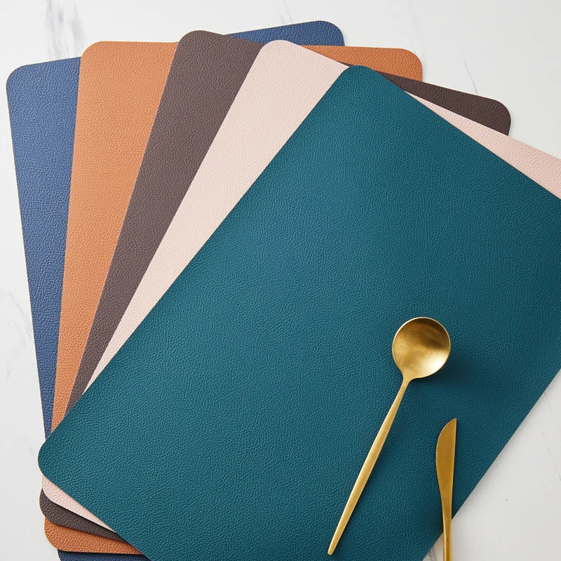 OEM Custom Double Sided Color Anti Slip Placemat Heated Resistant Faux Leather Place Mat Dining Table Mats for Kitchen