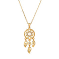 SC Tarnish Free Real Gold Plated Stainless Steel Necklace Women Luxury Opal Zircon Flower Leaves Tassel Dreamcatcher Necklace