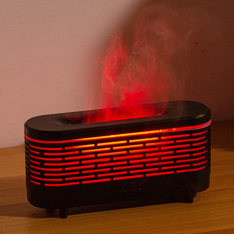 New Portable Electric Aroma Oil Diffuser Humidifier with Plaid Flame LED Light Mini Wood Grain Design for Household Use