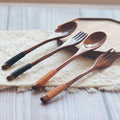 22.5cm Dark Wood Dessert Fork Spoon Set with Winding Handle