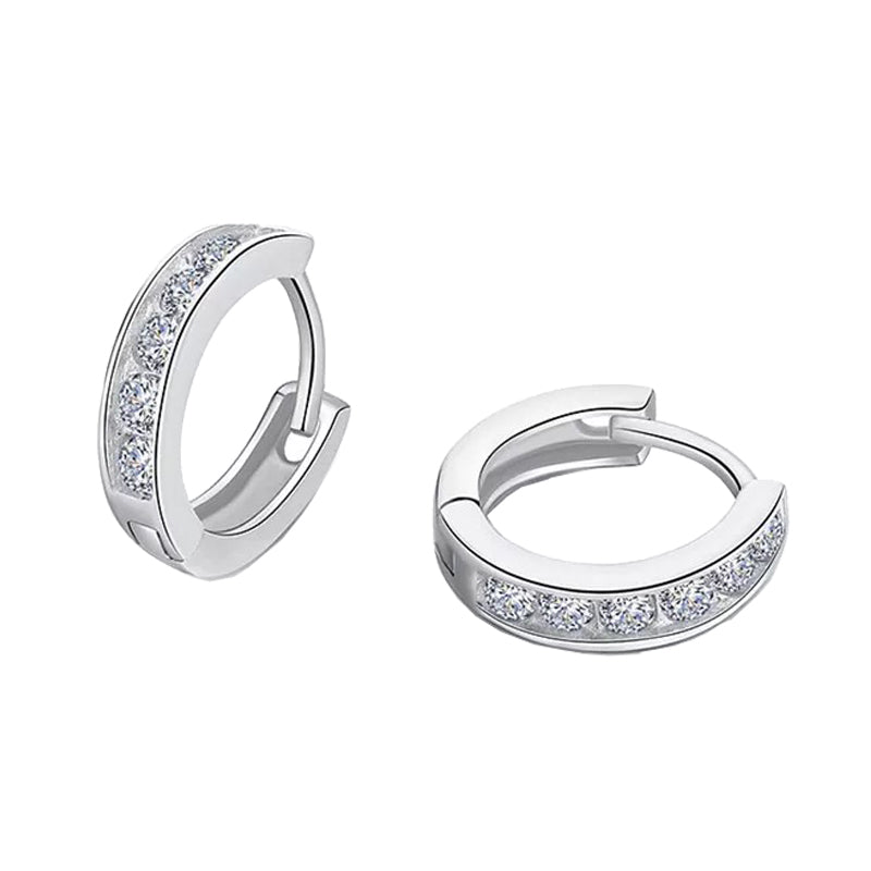 Minimalist Style 925 Sterling Silver Jewelry Shiny Zircon Hoop Earrings for Women