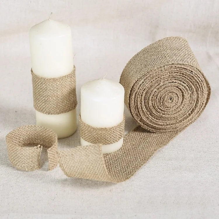 Factory Sale Natural Jute Burlap Hessian Ribbon Roll Vintage Rustic Hemp Jute Ribbon for Wedding Decoration Table Chair Decor