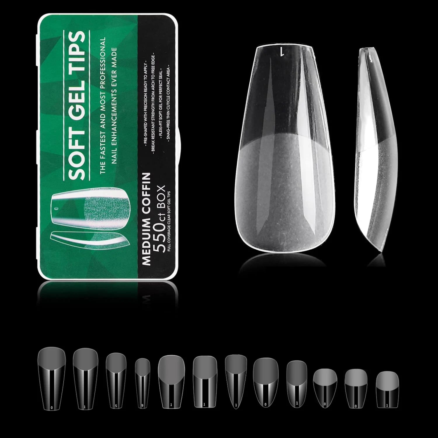 Full Cover Coffin Artificial False Nail 550pcs/box Soft Gel Nail Tips Extension Acrylic Press on Nails
